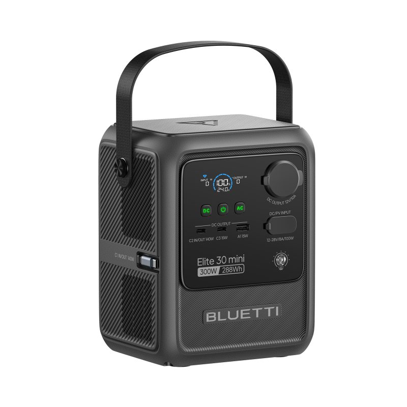 Bluetti Elite 30 Mini side view showing the retractable 140W USB-C cable